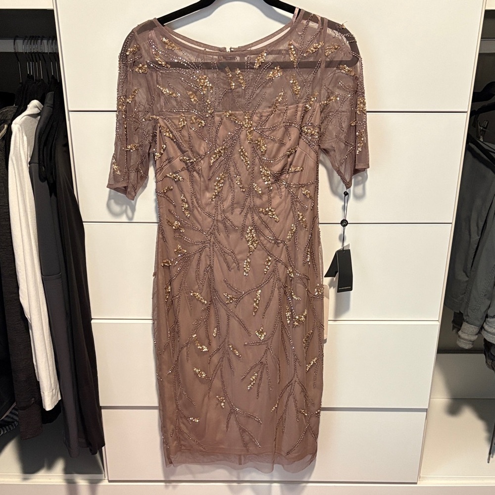 Adrianna Papell Mauve Dress with Gold Embellishments